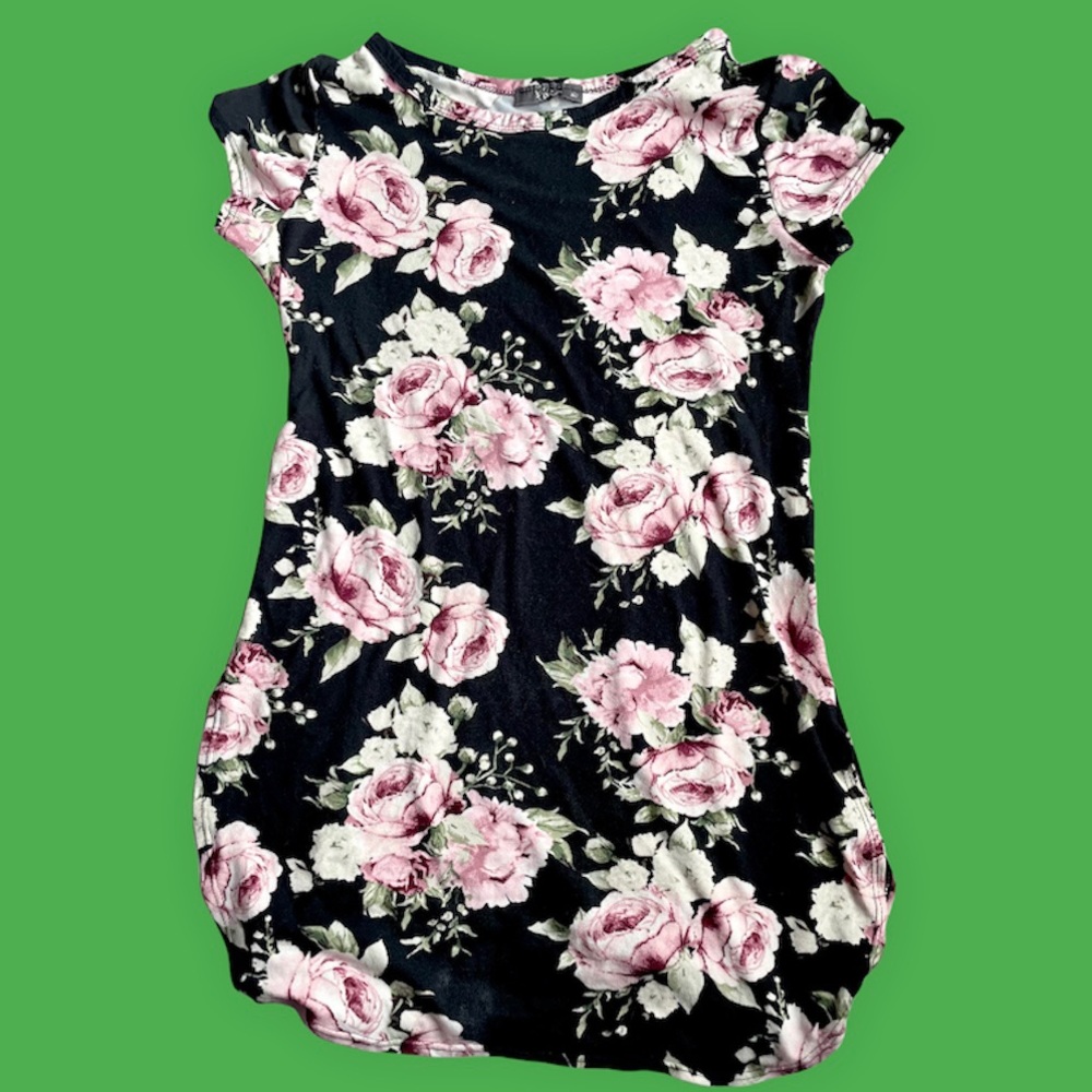 Black Floral Tunic T-Shirt Dress